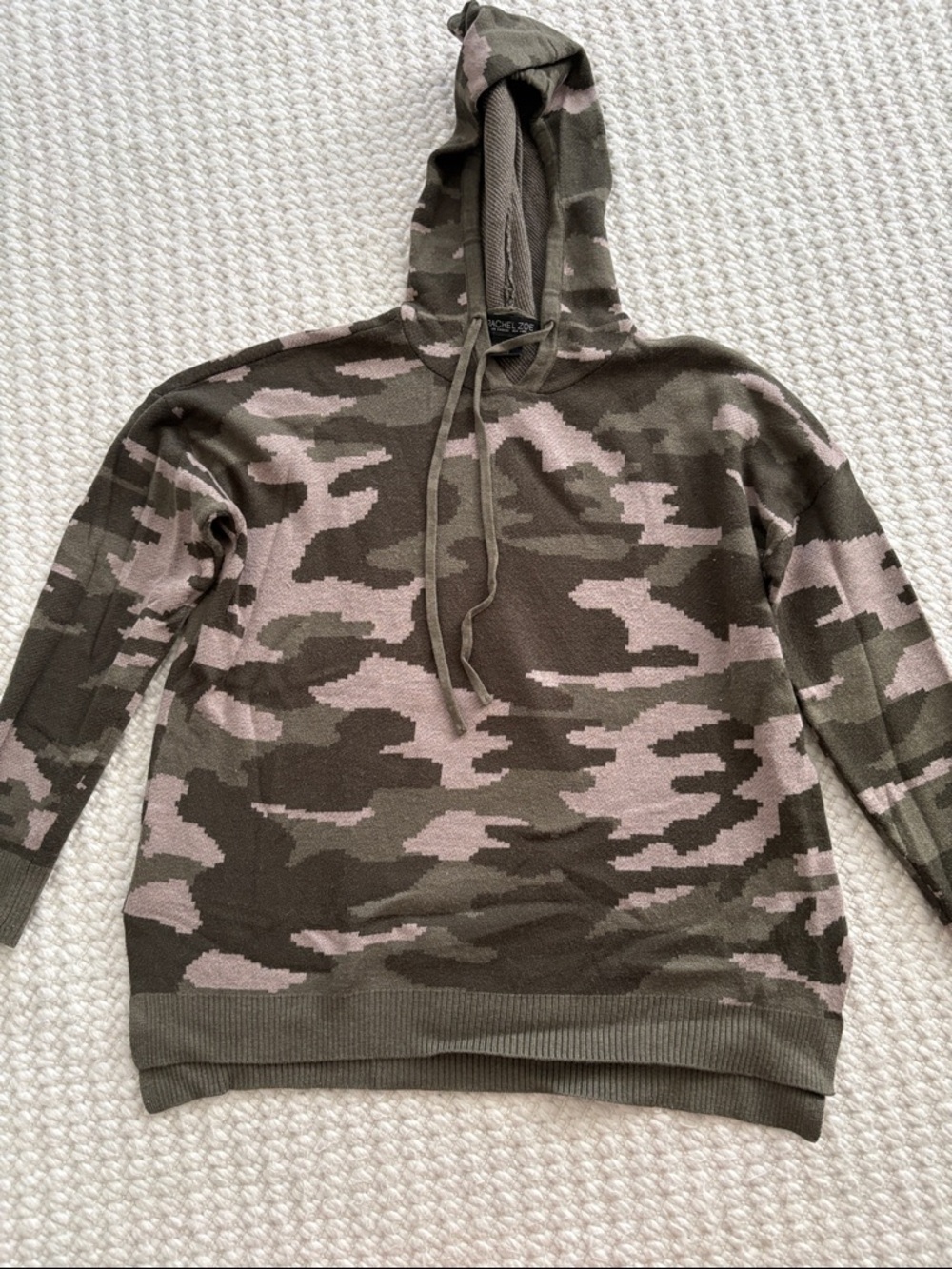 Rachel Zoe Camo Knit Hoodie in Olive and Blush S